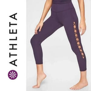 Athleta Drama Shiva Cut Out Side 7/8 Leggings Purple